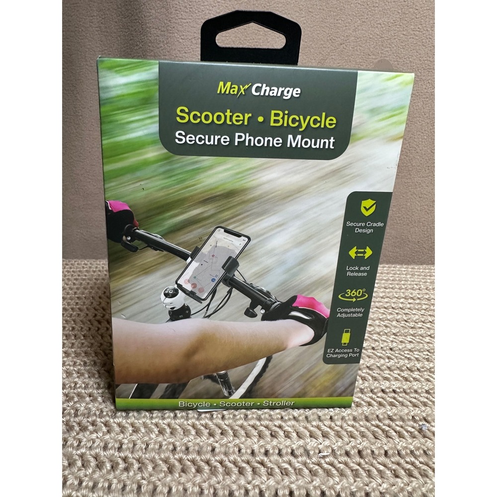Max Charge Scooter Bicycle Secure Phone Mount 360 Adjustable Black Universal